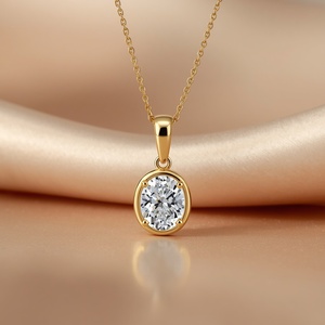 สร้อยคอจี้เพชรรูปไข่ทองคำแท้ 14K เพชรเพาะเลี้ยงในห้องปฏิบัติการ เครื่องประดับหรูหราสำหรับผู้หญิง สร้อยคอของขวัญสุดหรู - Product Image 4