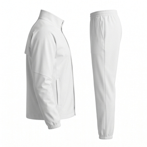 2026 Unisex White Tracksuit Set Full Sleeve Stand Collar <b>Zipper</b> <b>Jacket</b> Solid Color Casual Breathable Spring Wear Adult Size - Product Image 2