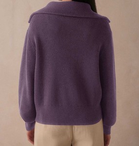 Pull en tricot pour femme avec fermeture éclair à texture décorative - Pull chaud d'hiver - Pull de haute qualité, doux, uni, respirant pour femme - Product Image 3