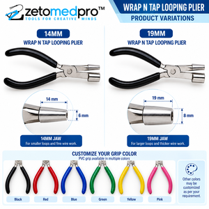 ZETOMEDPRO ZM-J-646 WRAP N TAP Pince à boucler 14mm et 19mm en acier inoxydable avec poignée en PVC, couleurs de poignée personnalisables, outil de sertissage de bijoux - Product Image 6