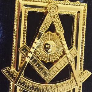 Collier de Collège Maçonnique en Chaîne Métallique Ronde, Or, avec Fond Bleu, Tissu de Haute Qualité - Product Image 6