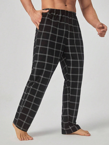 Pantalones de Pijama de Franela Casuales para Hombre de Alta Calidad, con Logotipo Personalizado, Estampado a Cuadros Morado y Azul, Cintura Media - Product Image 5