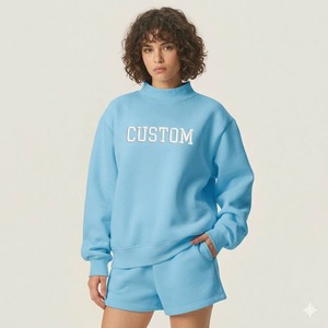 Premium Women's Winter Seasons Casual Mockneck Solid Loose Sweatshirt Daily Wear Shorts <b>Set</b> Breathable Wholesale Cheap Price - Product Image 1