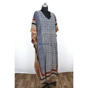 Vestido Túnica Largo y Sexy para Mujer, Tejido, Color Negro y Blanco, Elegante, para la Playa, de Algodón Orgánico, Estampado Floral, Kaftán Natural - Product Image 5