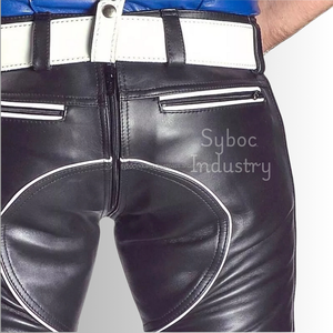 Nouveau pantalon en cuir ajusté pour hommes décoration vintage taille moyenne bouton braguette motif droit vêtements gai vêtements en cuir pantalon de mode - Product Image 4