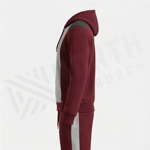 Ensemble de survêtement décontracté pour homme avec capuche et blocs de couleur, fermeture éclair intégrale, en mélange polyester-coton, idéal pour l'automne - Product Image 3