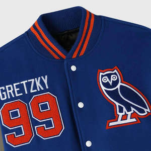 Chaqueta Bomber Universitaria Gretzky OVO Great One Letterman Vintage con Cierre Completo, Cuerpo de Lana, Mangas de Cuero Genuino, Talla Grande, Tejida - Product Image 3