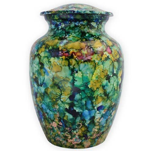 Urne commémorative à motif abstrait vert et bleu en encre d'alcool. Art vibrant pour un être cher. Disponible aux prix de gros. - Product Image 1