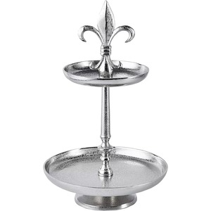 Two-Tier Round Metal <b>Decorative</b> Tray With Top Traditional Design For Fruits & Cup <b>Cake</b> Cosmetic Storage Platter - Product Image 4