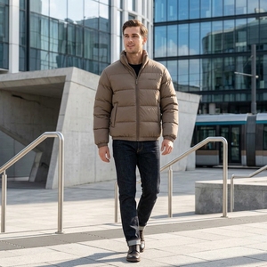 Chaqueta acolchada marrón para hombre, ligera, con cuello alto, con cremallera, para invierno, informal, para exteriores, estilo urbano, personalizada - Product Image 4