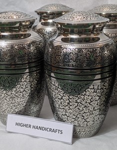 Hand-Etched Nickeled Brass Adult <b>Urn</b> - <b>Large</b> Premium Silver Finish Cremation <b>Urn</b> for Human Ashes - Metal Funeral Supplies Bulk - Product Image 2