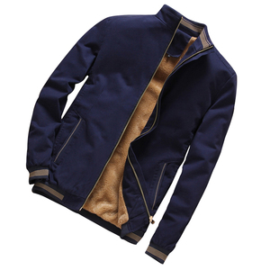 Men's Black Bomber <b>Jacket</b> <b>With</b> Sherpa <b>Lining</b> Zipper Closure Stand Collar Casual Winter Wear Thick <b>Fleece</b> Windproof Coat - Product Image 3
