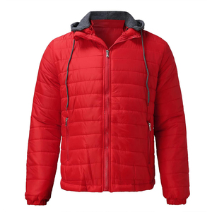 Vestes matelassées pour hommes de bonne qualité, chaudes et élégantes pour l'hiver, couleur rouge unie, vestes matelassées en duvet avec deux poches - Product Image 2