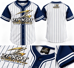 Venta al por mayor directa de la industria Ziakot: Camiseta de béisbol personalizada blanca con rayas azules marinos - Product Image 1
