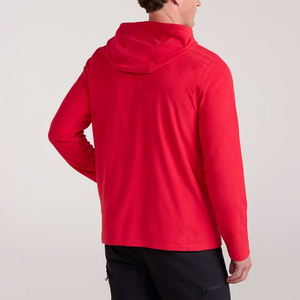 Veste polaire à capuche entièrement zippée rouge pour homme, manches longues, décontractée, pour le sport en plein air, avec cordon de serrage réglable, légère et chaude - Product Image 4