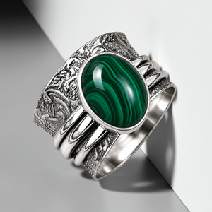 Hydro Malachite <b>Ring</b> Handmade <b>Silver</b> Plated <b>Statement</b> <b>Ring</b> Boho Green Gemstone Jewelry - Product Image 4