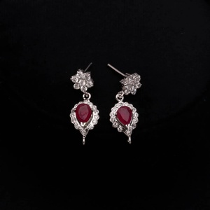 <b>Ruby</b> Emerald Crystal <b>Necklace</b> Set Pear Round Stone Drop Design White Gold Plated Statement Jewelry Gift for Her - Product Image 4