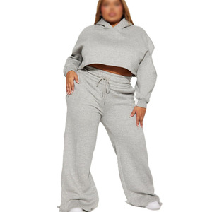Custom Wholesale <b>Plus</b> <b>Size</b> Women Clothing Short With <b>Top</b> Solid Heather Grey Fleece Dropshipping winter track Pant Apparel - Product Image 3