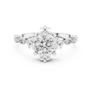 Bague de fiançailles en diamant rond cultivé en laboratoire 1 CT, or massif 18 carats, 0,04 CTW, style floral vintage, bijoux fins - Product Image 3