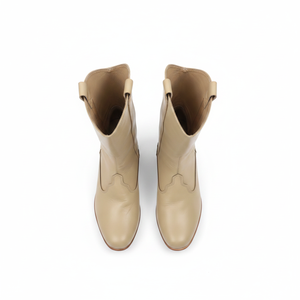 Bottes de cowboy mi-mollet pour femme, style western, à bout pointu, talon épais, à enfiler, brodées, marron, en cuir premium, faible MOQ, OEM - Product Image 4