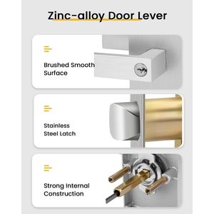 Set Serratura per Porta d'Ingresso Quadrata Contemporanea Rinforzata con Maniglia Esterna in Nichel Spazzolato - Product Image 3