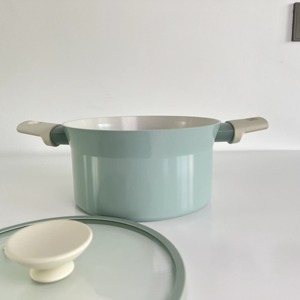 Casserole en céramique bleu clair à motif moyen-oriental moderne, revêtement antiadhésif, compatible induction, passe au lave-vaisselle, avec couvercle en verre - Product Image 2