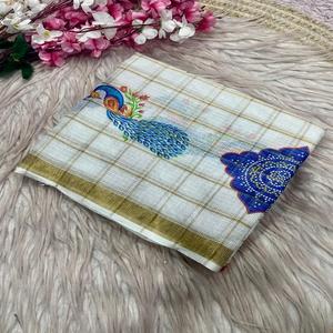 Chex-Muster Premium Baumwolle Damen Chex Sari Modischer Langer Trendiger Sari mit Bluse Hergestellt in Indien - Product Image 1