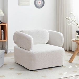 Mid Century Teddy Velvet Reading Armchair Accent Chair with Thickened <b>Cushions</b> and Upholstered <b>Padded</b> Seat for Living Room - Product Image 1
