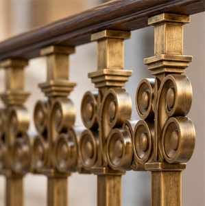 Rampe en bronze vintage avec balustres à médaillons circulaires assortis et poteaux tournés, main courante et balustrade en métal - Product Image 2