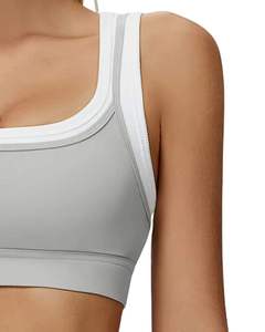 <b>Women</b> Seamless Sports Bra And High Waist <b>Shorts</b> Set Light <b>Grey</b> Soft Stretchy Breathable Activewear Workout Fitness Wear Set - Product Image 2