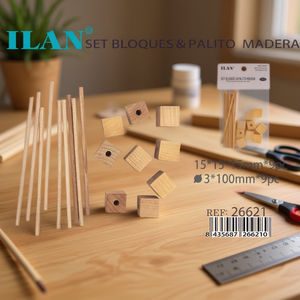 Blocchi e Bastoncini in Legno ILAN 15x15x15mm 9pz 3x100mm 9pz per Lavori Creativi - Product Image 3