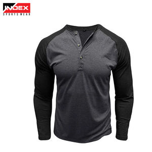 Index Men's Long Sleeve <b>Raglan</b> Henley <b>T</b>-<b>Shirt</b> Solid Color Quick Dry Slim Fit Casual Jersey Knitted Polyester V-Neck - Product Image 1