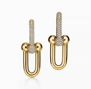 Boucles d'oreilles pendantes en or 18 carats plaqué or avec diamants, géométriques, à crochet, pour tenues de soirée - Product Image 1