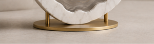 Oval Marble Desk <b>Clock</b> With Brass Stand Minimalist Design Quartz Movement Needle Display - Product Image 3