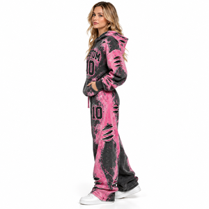 Conjunto Deportivo Personalizado de Sudadera con Capucha y Pantalones Anchos, Ropa Deportiva de Poliéster/Algodón con Logotipo Frontal - Product Image 3