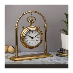 Horloge de table vintage en laiton, analogique classique, avec chiffres romains, élégante décoration pour la maison ou le bureau - Product Image 2