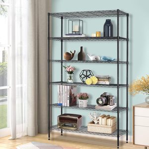Étagère à livres en métal noir à 6 niveaux, réglable, pour le rangement, le salon, la cuisine, les articles ménagers, la maison et le jardin - Product Image 1