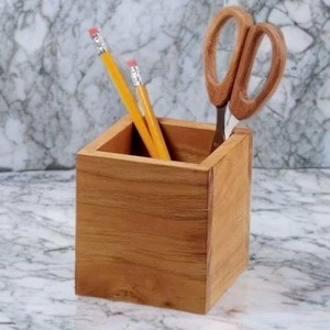 Acacia Wood Pen Holder Wholesale | Minimalist <b>Desk</b> Organizer | Moradabad India - Product Image 1
