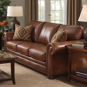 Juego de Sofás de Cuero Marrón de Lujo, 3 Plazas, 2 Plazas, 1 Plaza, Muebles Clásicos para Sala de Estar, Estilo Chesterfield - Product Image 2