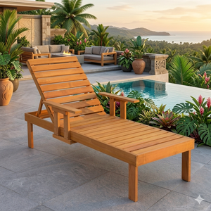Chaise longue d'extérieur en teck massif pour piscine, patio, hôtel, fabricant de meubles de resort - Product Image 1