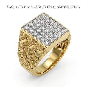 18K Yellow Gold Natural Diamond Men Chunky Ring Rectangle <b>Cluster</b> Pave Setting Wedding Band Engagement Gift for Him Fine Jewelry - Product Image 1
