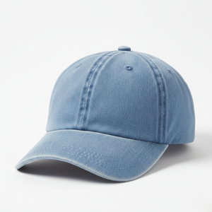 Gorra de béisbol deportiva de mezclilla azul claro lavada personalizada con diseño de 6 paneles ajustable de tela común y correa de hebilla metálica, estilo camionero - Product Image 3