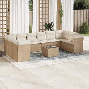Ensemble de canapé de jardin modulaire en rotin PE beige 11 pièces, meubles d'extérieur modulaires confortables - Product Image 1