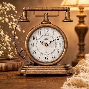 Horloge de bureau circulaire en laiton avec design traditionnel, mouvement à quartz, fonction d'alarme, affichage à aiguilles, fonctionne sur piles - Product Image 5