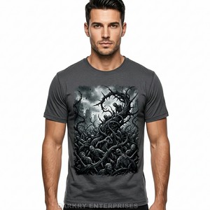 Camiseta Personalizada para Hombre con Estética Oscura, Diseño Gráfico de Espinas y Zombis, Camiseta de Algodón Grueso, Ropa Urbana de Fábrica - Product Image 1