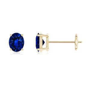 Natural Blue Sapphire <b>Stud</b> <b>Earrings</b> Oval Cut 14K Yellow Gold Solitaire <b>Earrings</b> September Birthstone Fine Jewelry Gift for Women - Product Image 1