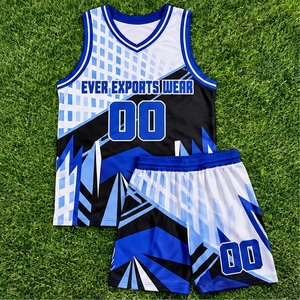 Uniforme de Baloncesto Geométrico Azul, Negro y Blanco Personalizado, Camiseta sin Mangas y Pantalones Cortos a Juego, Ropa Deportiva para Equipos - Product Image 1