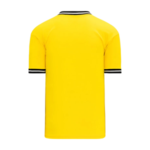 V Neck Short Sleeve Knitted T Shirt Solid Yellow Stripe Trim Sports <b>Soccer</b> Jersey Team Wear Breathable Customized for Men Women - Product Image 2