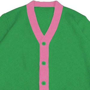 Cárdigan de punto grueso de acrílico con botones y cuello en V, estilo universitario, verde y rosa, a la moda, holgado, para invierno, venta al por mayor - Product Image 2