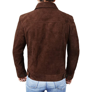 Men's High Quality Premium Leather <b>Trucker</b> <b>Jacket</b> Suede Canvas Front Logo Winter Green/Olive Suede Fully Lined - Product Image 4
